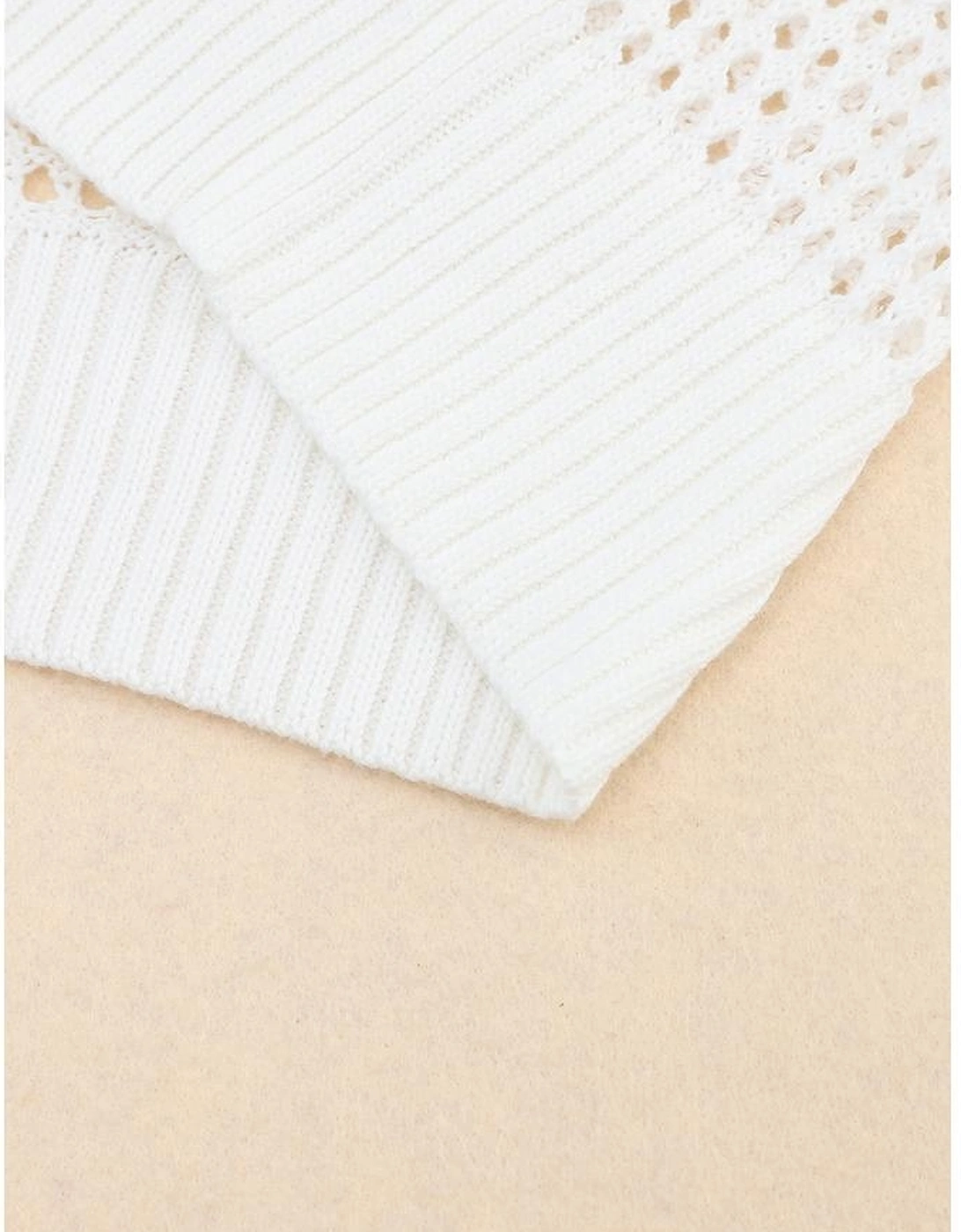 White Hollow Out Knitted Loose Fit V Neck Sweater