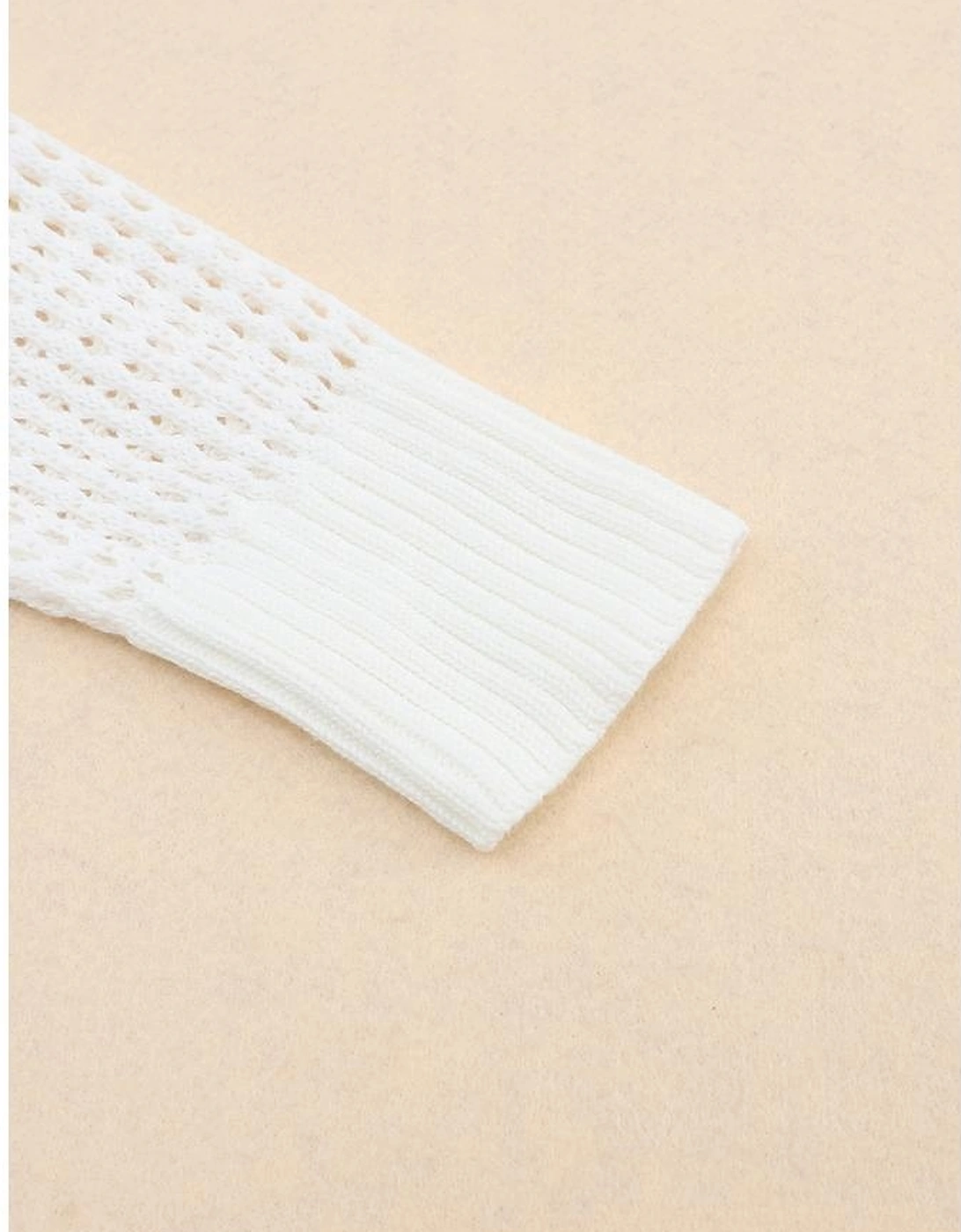 White Hollow Out Knitted Loose Fit V Neck Sweater