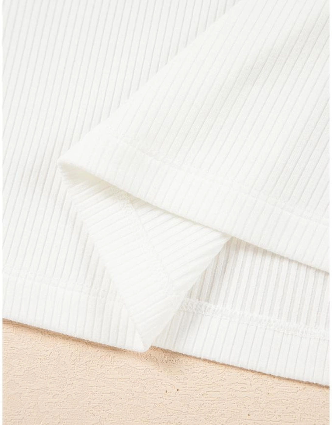 White Eyelet Pattern Short Sleeve Patchwork Ribbed Top