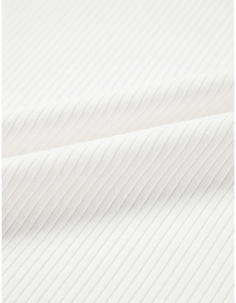 White Eyelet Pattern Short Sleeve Patchwork Ribbed Top