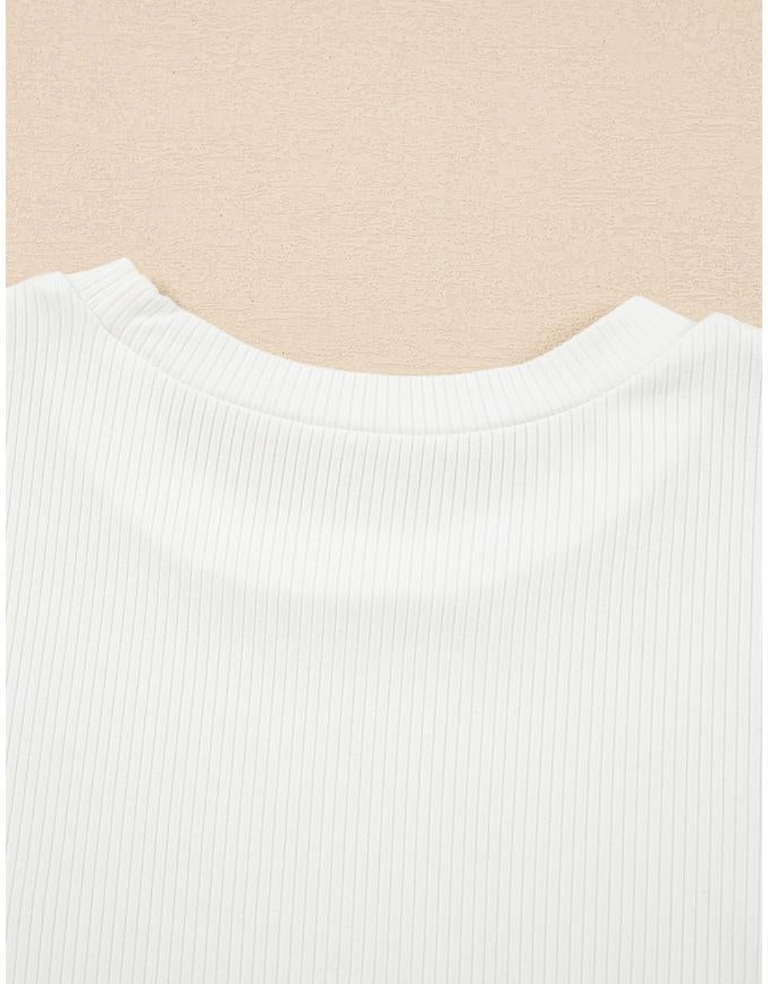 White Eyelet Pattern Short Sleeve Patchwork Ribbed Top