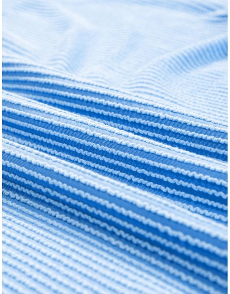 Light Blue Plus Size Ribbed Long Sleeve Top and Drawstring Shorts Set