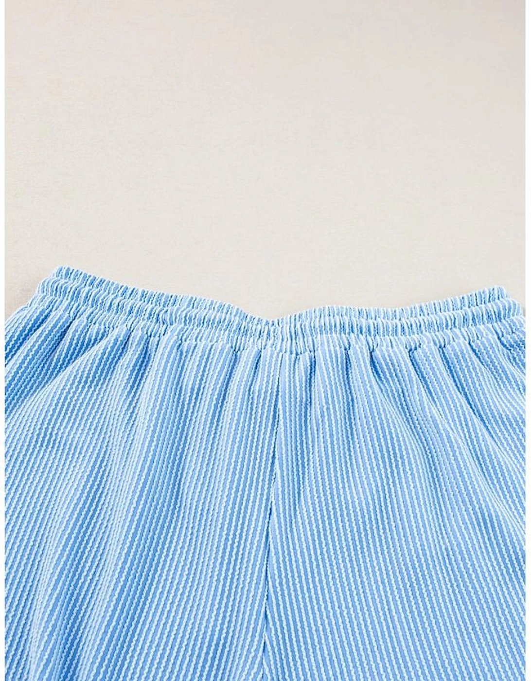 Light Blue Plus Size Ribbed Long Sleeve Top and Drawstring Shorts Set