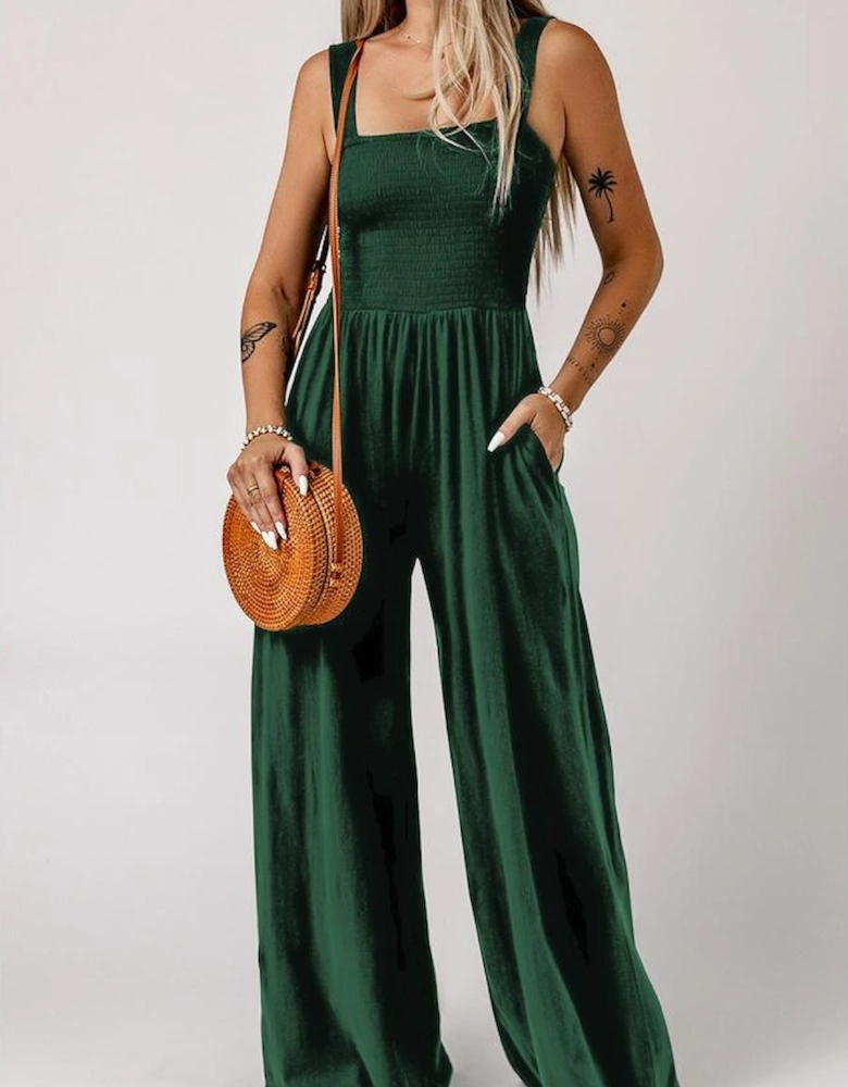 Azura Exchange Smocked Sleeveless Jumpsuit with Pockets