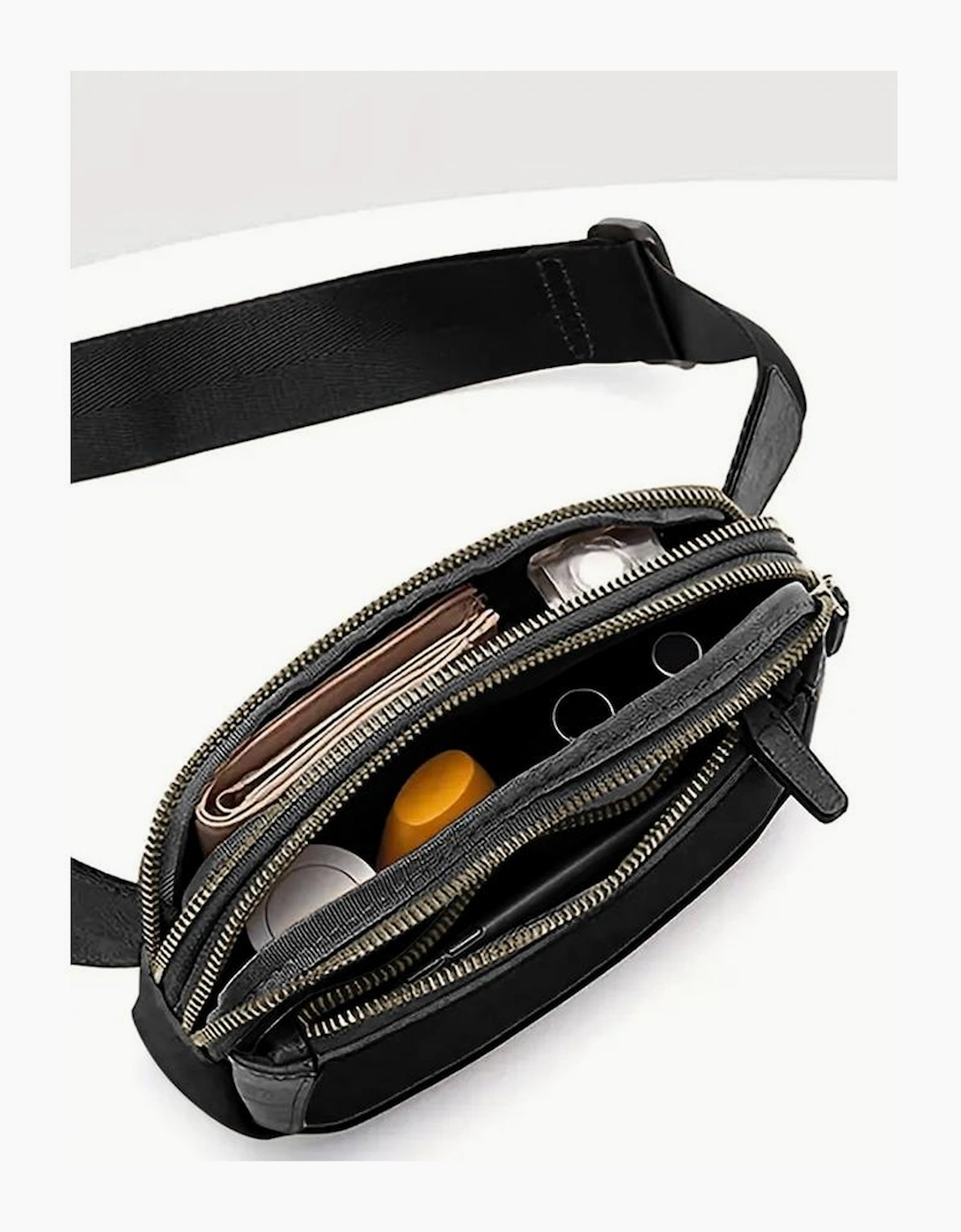 Black Minimalist Multi-zipped Crossbody Bag
