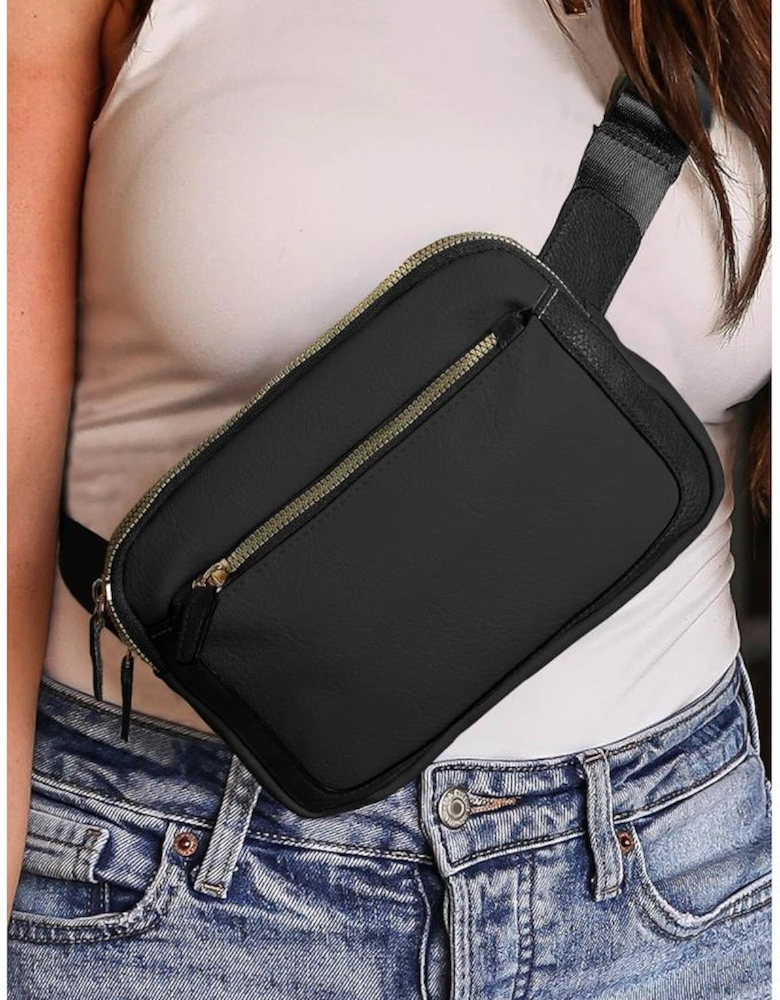 Black Minimalist Multi-zipped Crossbody Bag