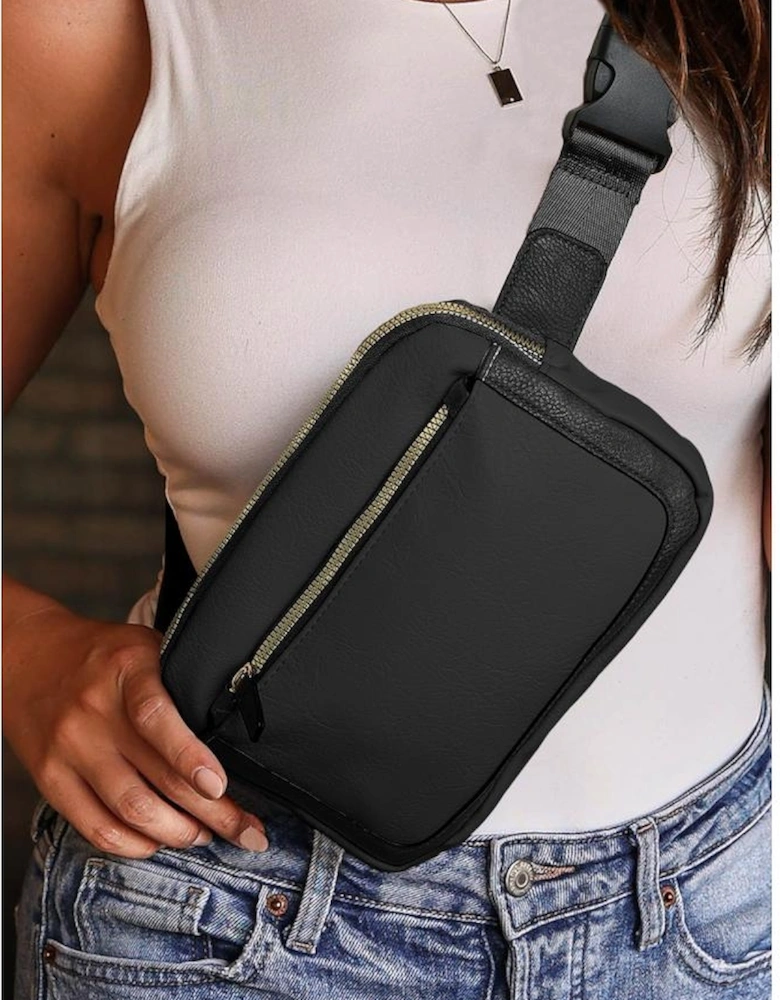 Black Minimalist Multi-zipped Crossbody Bag