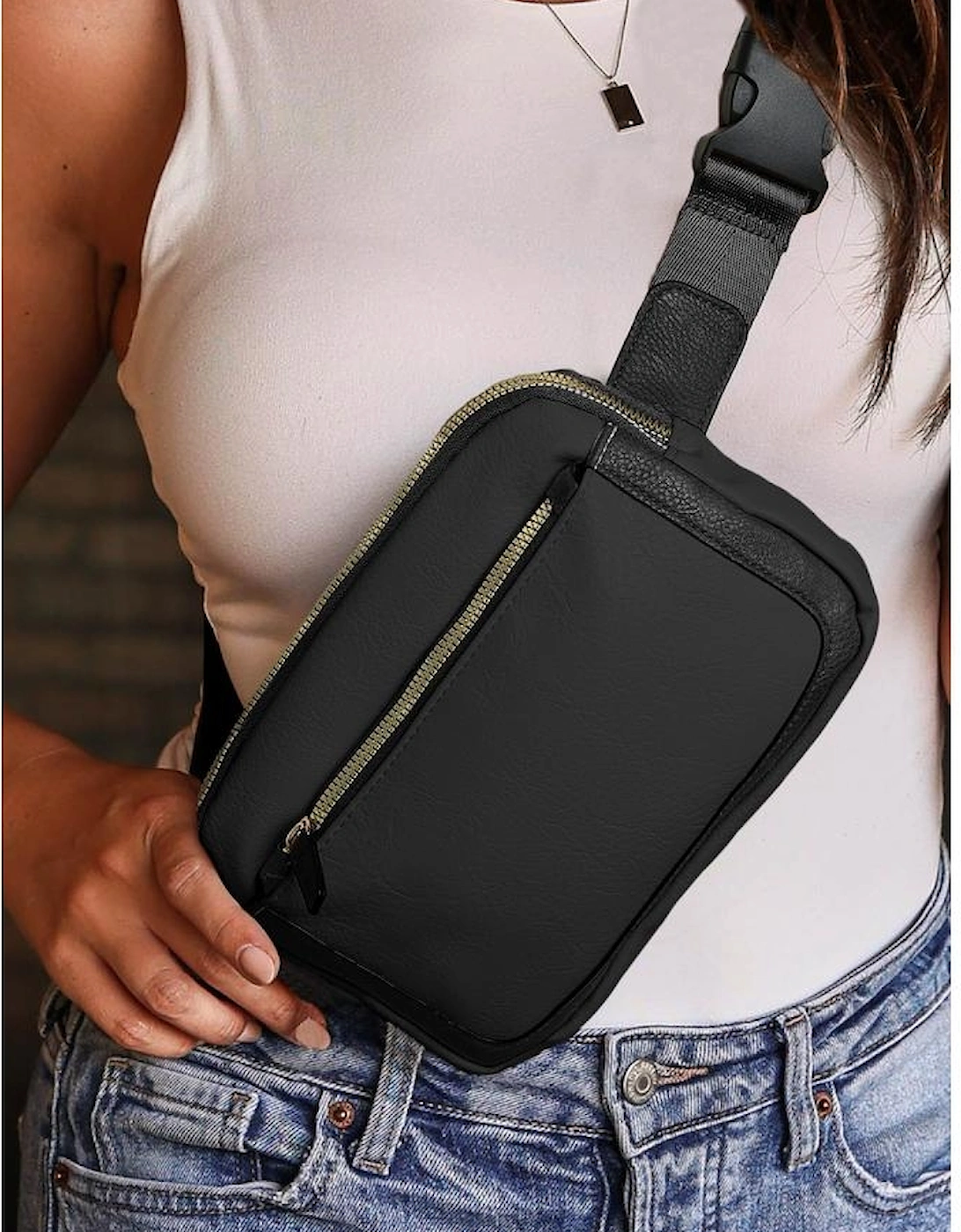 Black Minimalist Multi-zipped Crossbody Bag