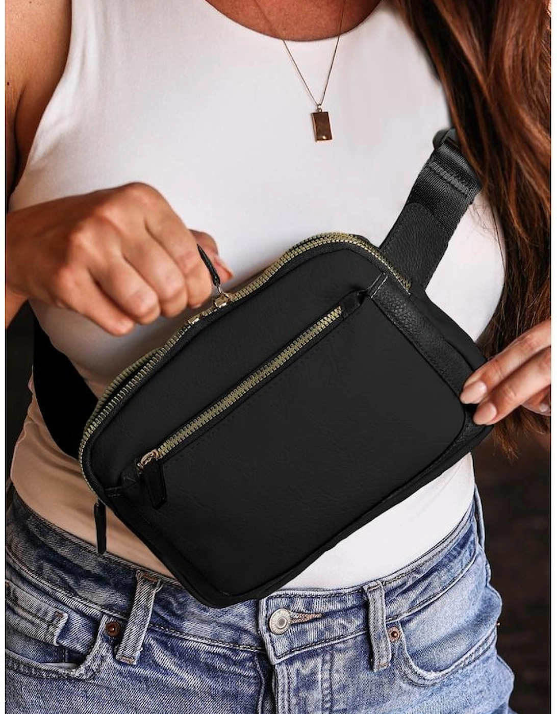 Black Minimalist Multi-zipped Crossbody Bag