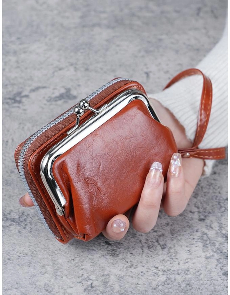 Chestnut Minimalist Wristlet PU Leather Coin Purse