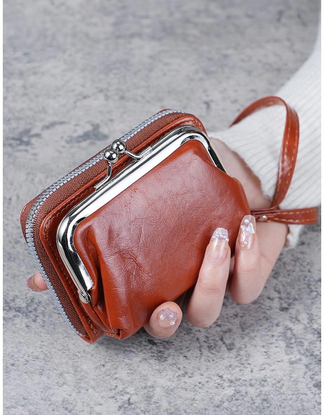 Chestnut Minimalist Wristlet PU Leather Coin Purse