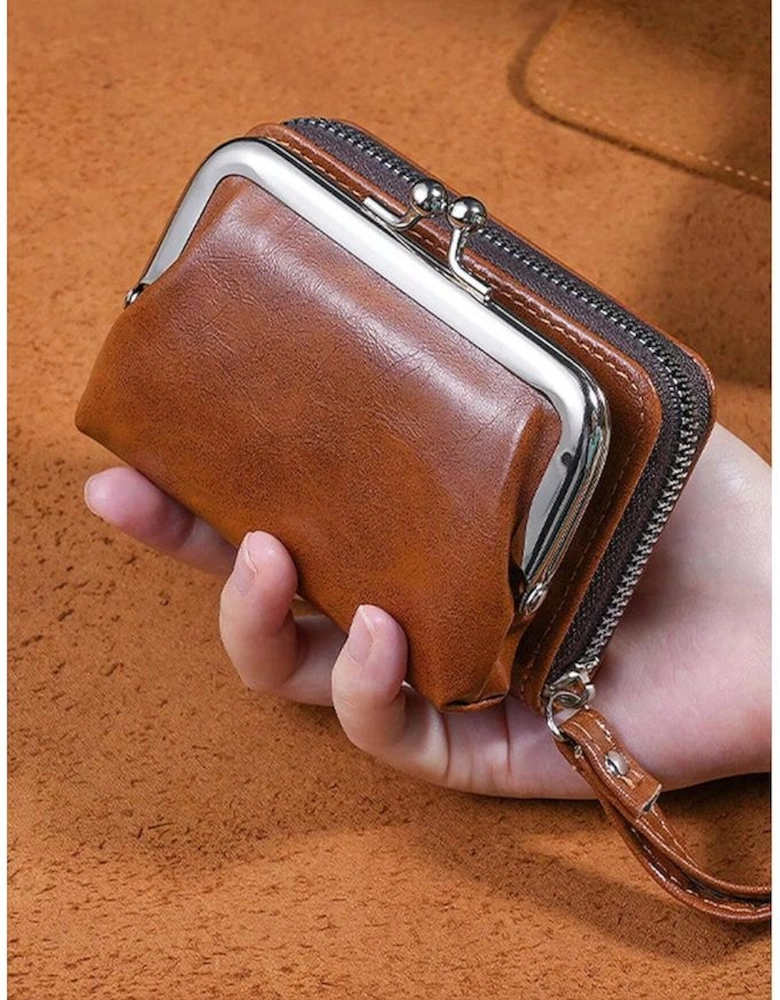 Chestnut Minimalist Wristlet PU Leather Coin Purse
