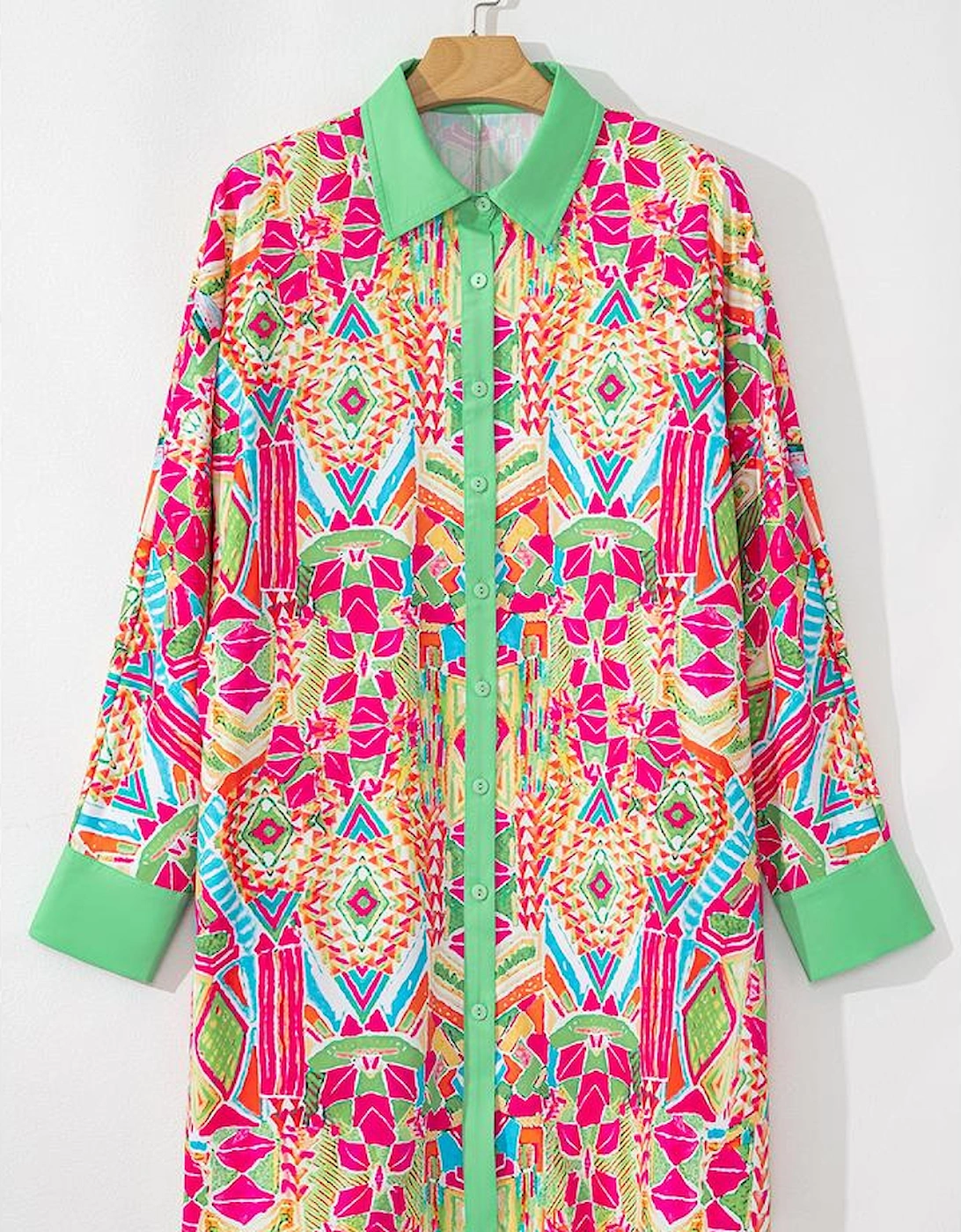 Orange Western Geometric Print Cuffed Shift Shirt Dress