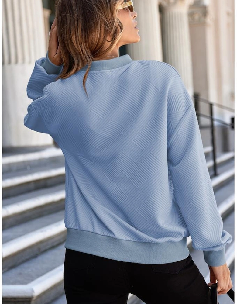 Myosotis Solid Textured Stand Neck Zipper Bomber Jacket