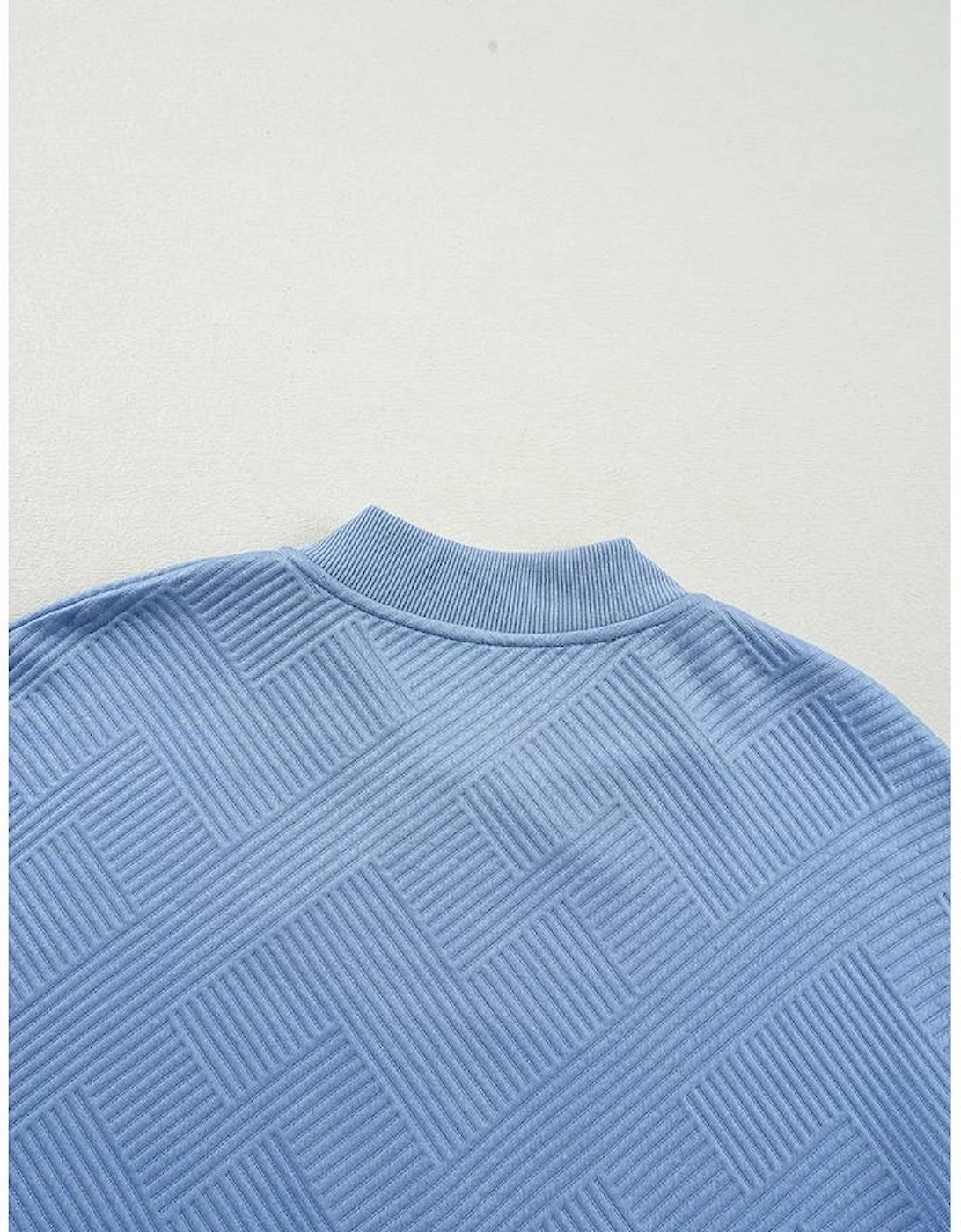 Myosotis Solid Textured Stand Neck Zipper Bomber Jacket