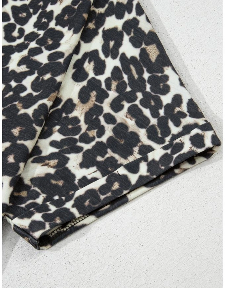 Black Cheetah Printed Casual Tee and Shorts Lounge Set
