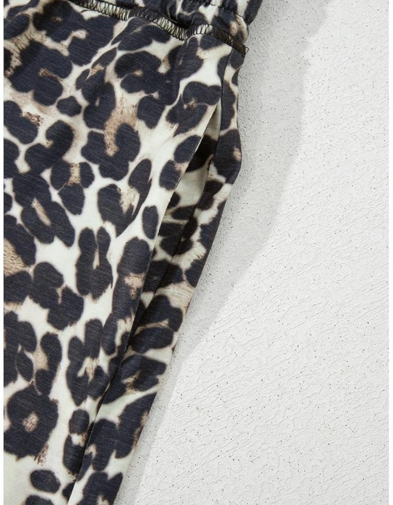 Black Cheetah Printed Casual Tee and Shorts Lounge Set