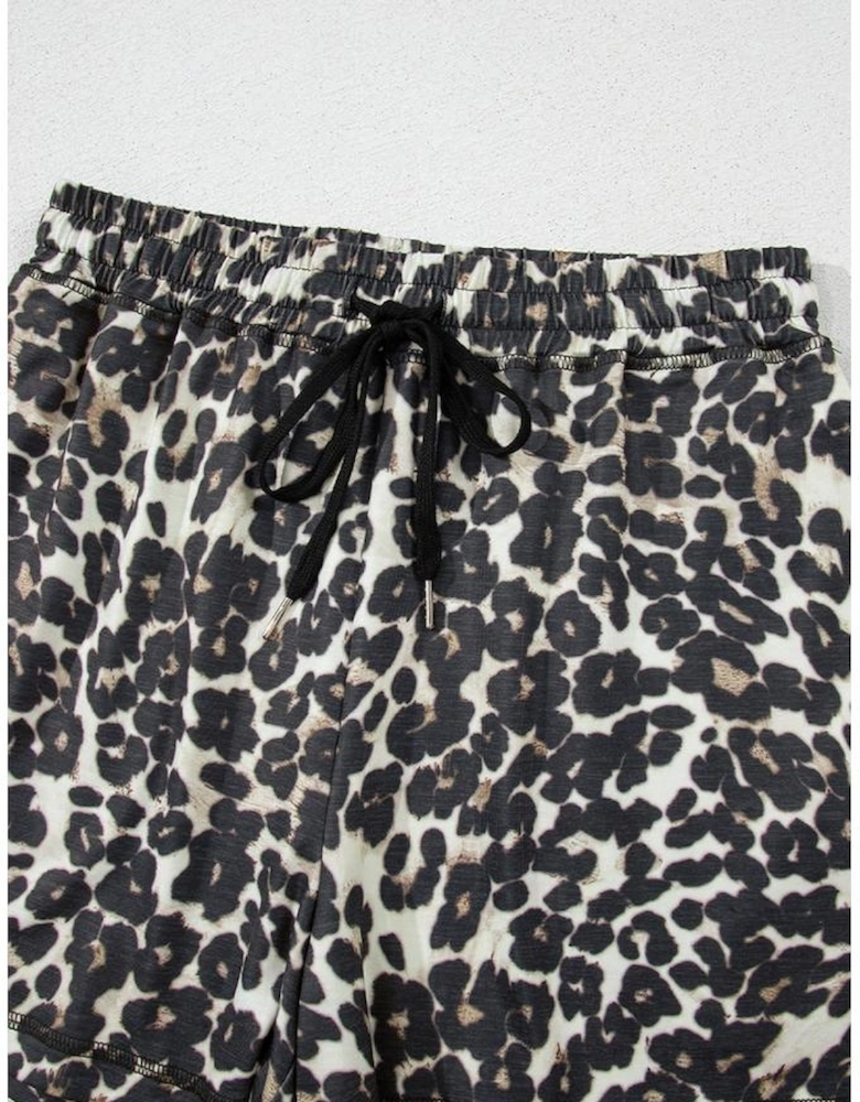 Black Cheetah Printed Casual Tee and Shorts Lounge Set