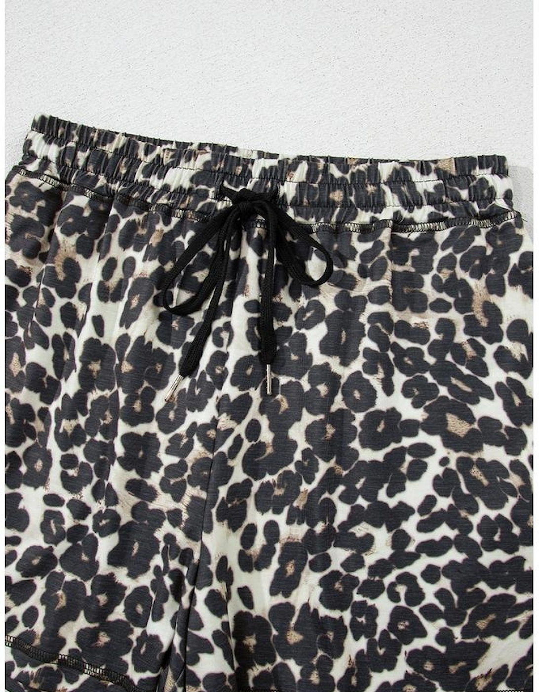 Black Cheetah Printed Casual Tee and Shorts Lounge Set