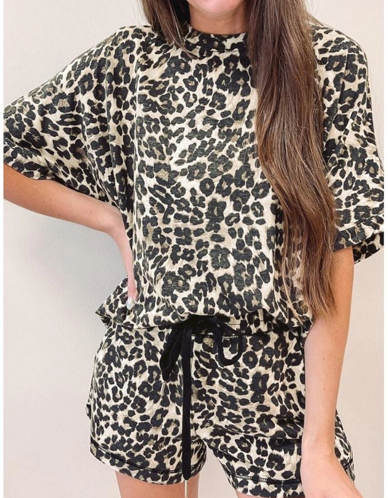 Black Cheetah Printed Casual Tee and Shorts Lounge Set