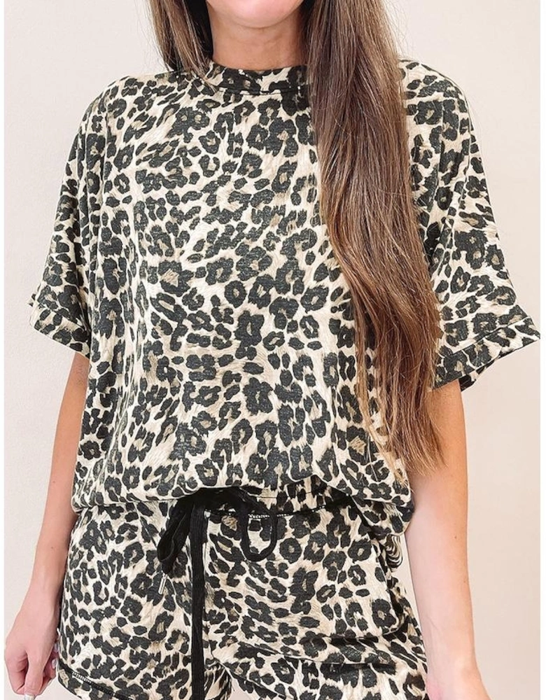 Black Cheetah Printed Casual Tee and Shorts Lounge Set