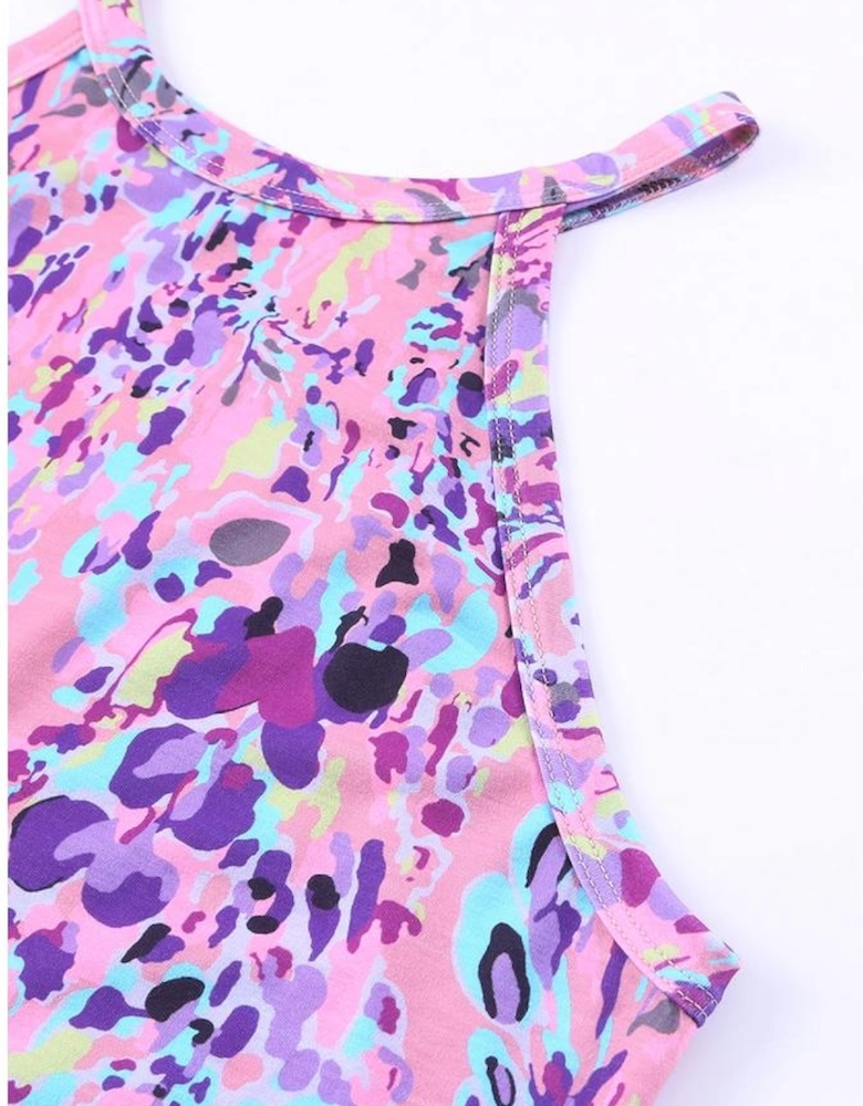 Multicolor Tropical Floral Print Racerback Tank Top