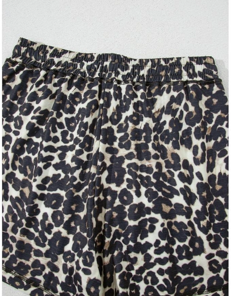 Black Cheetah Printed Casual Tee and Shorts Lounge Set