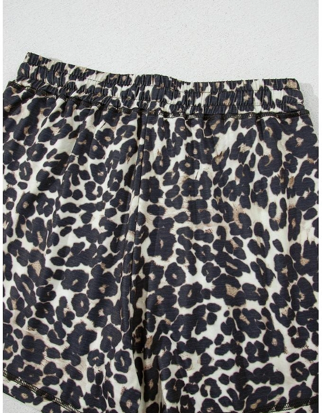Black Cheetah Printed Casual Tee and Shorts Lounge Set