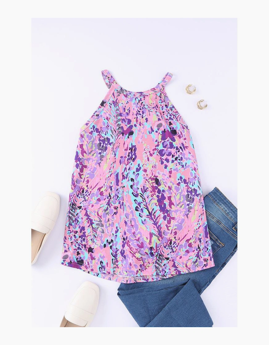 Multicolor Tropical Floral Print Racerback Tank Top