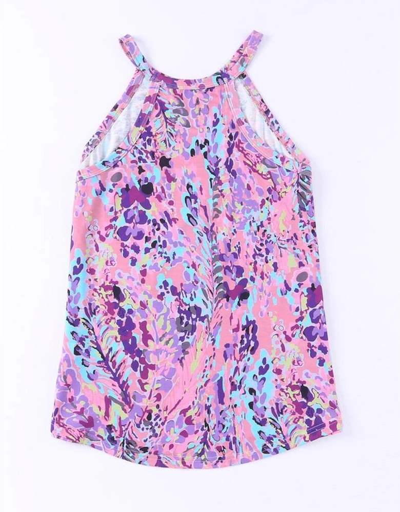 Multicolor Tropical Floral Print Racerback Tank Top