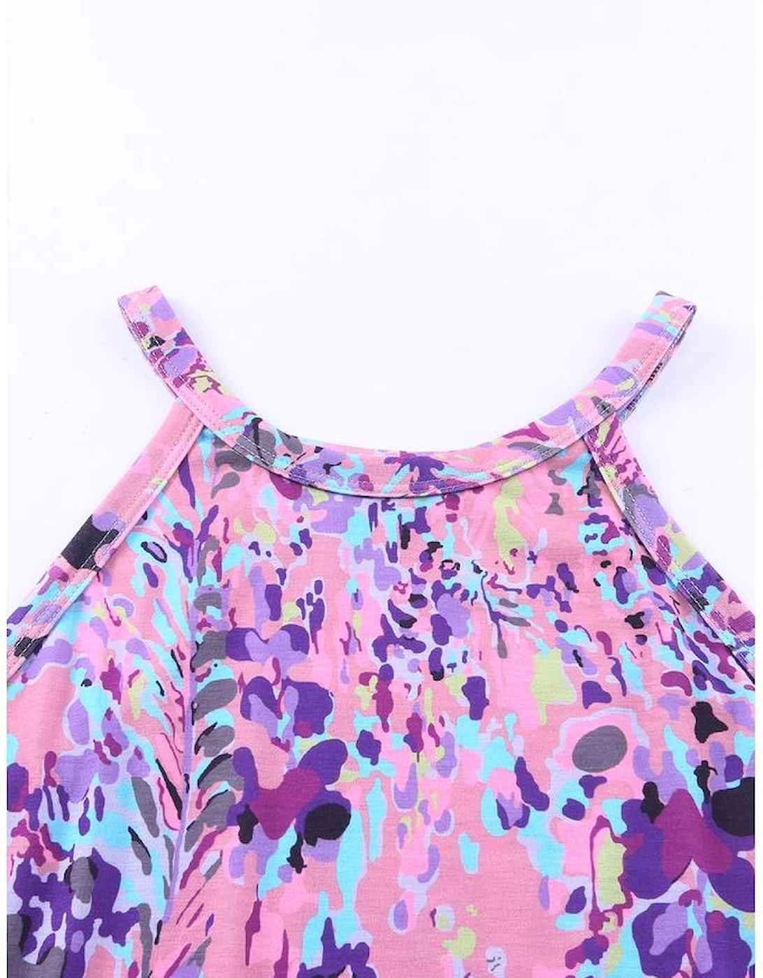 Multicolor Tropical Floral Print Racerback Tank Top