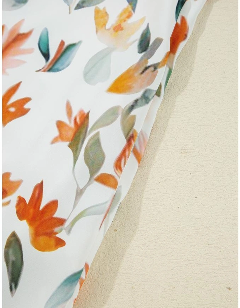 Yellow Floral Print Tie Neck Frilled Detail Long Sleeve Mini Dress