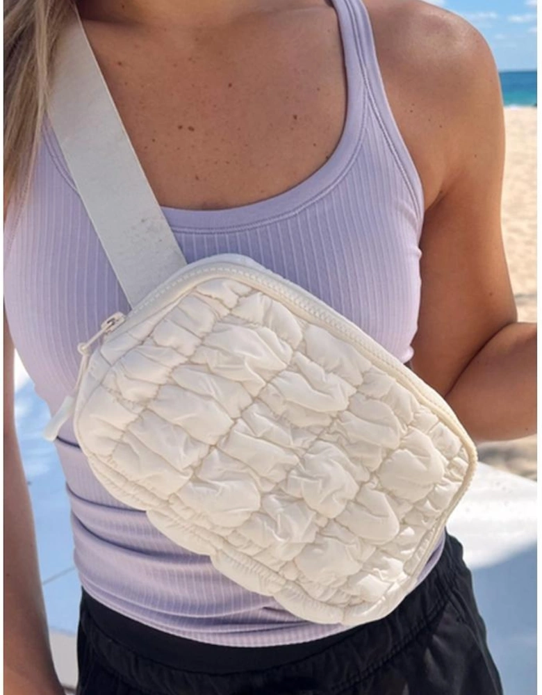 White Quilted Puffer Belt Bag Fanny Pack