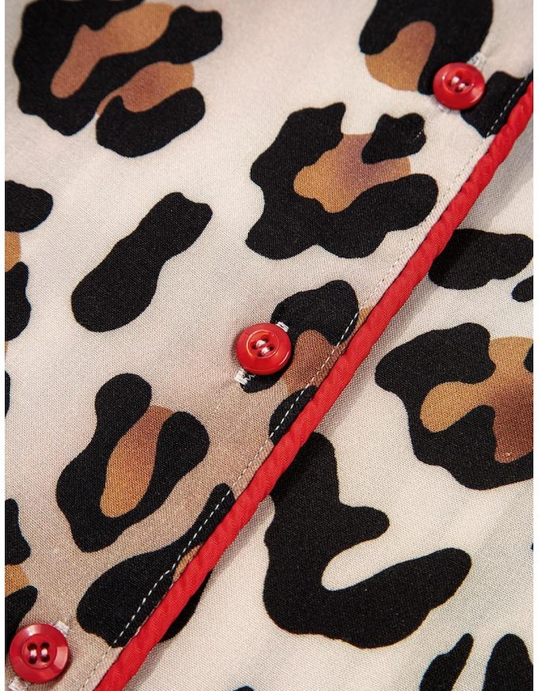 Khaki Leopard Print Colorblock Striped Edge Shirt and Pants Pajama Set