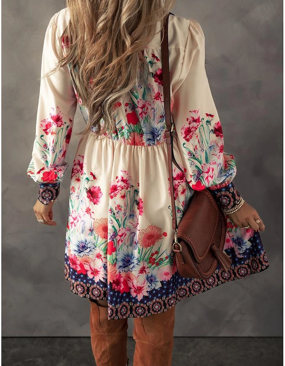 Apricot Floral Print Buttoned High Waist Shirt Mini Dress, 5 of 4