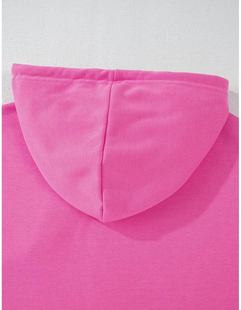 Sachet Pink Solid Drop Shoulder Drawstring Cropped Hoodie