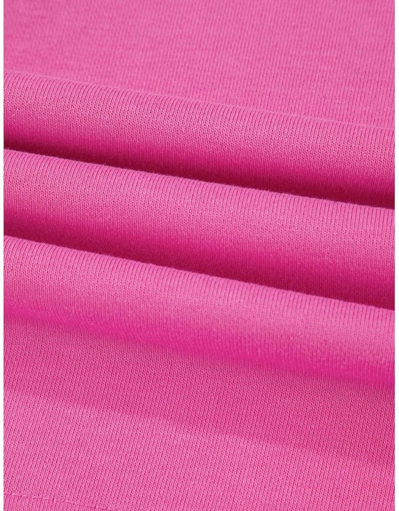 Sachet Pink Solid Drop Shoulder Drawstring Cropped Hoodie