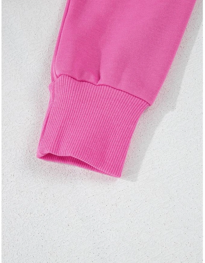 Sachet Pink Solid Drop Shoulder Drawstring Cropped Hoodie