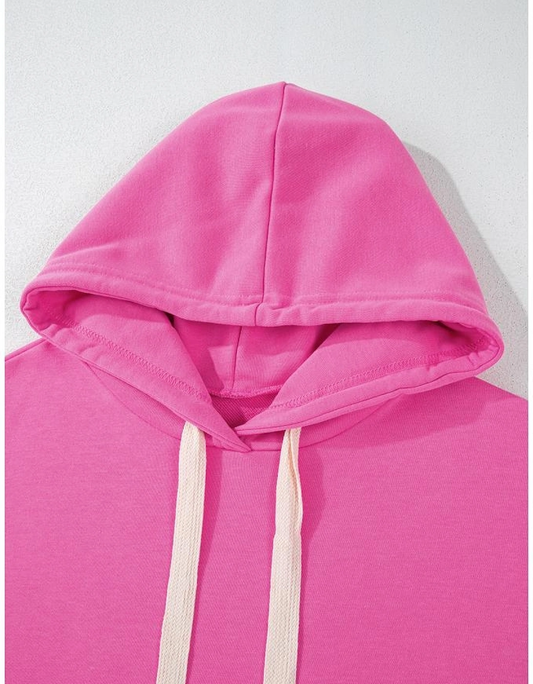 Sachet Pink Solid Drop Shoulder Drawstring Cropped Hoodie