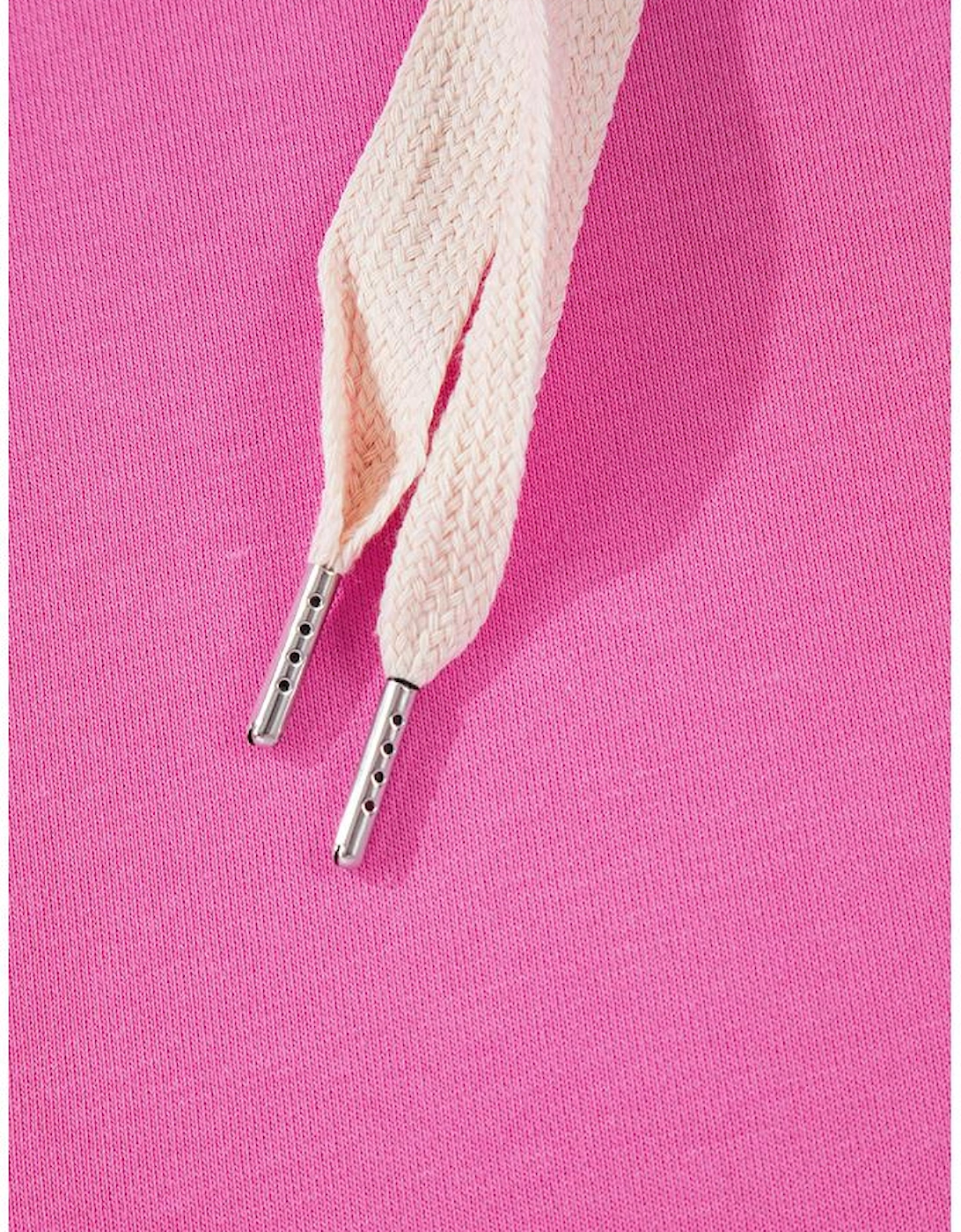 Sachet Pink Solid Drop Shoulder Drawstring Cropped Hoodie