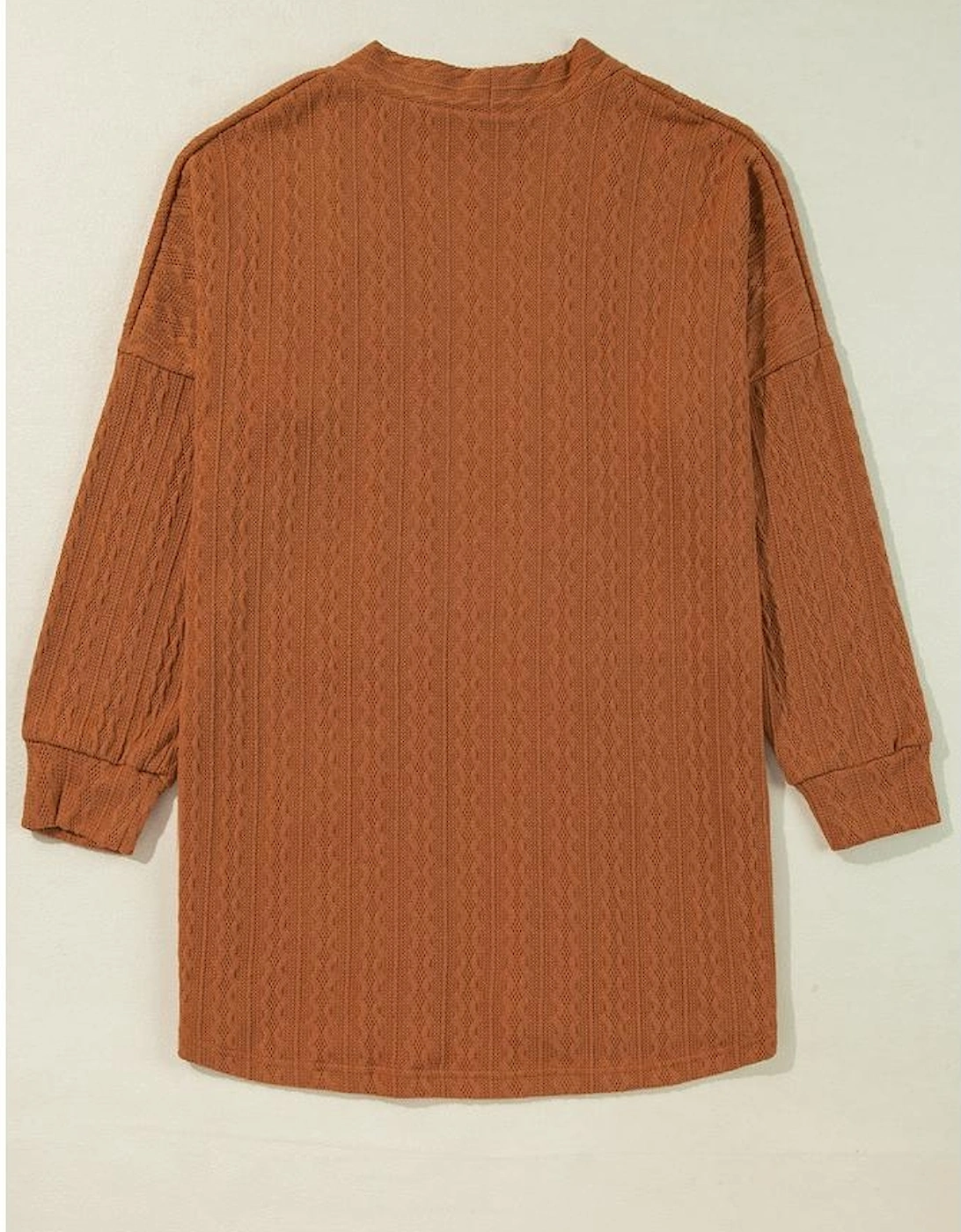 Chestnut Textured Knit Side Pockets Open Front Cardigan