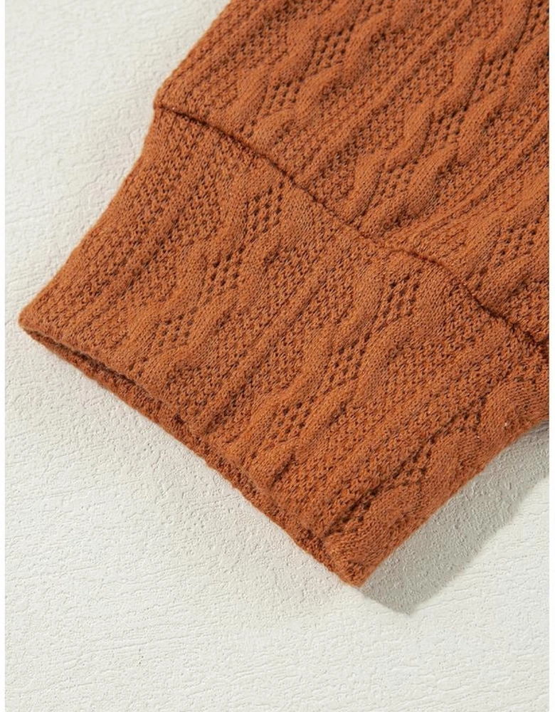 Chestnut Textured Knit Side Pockets Open Front Cardigan