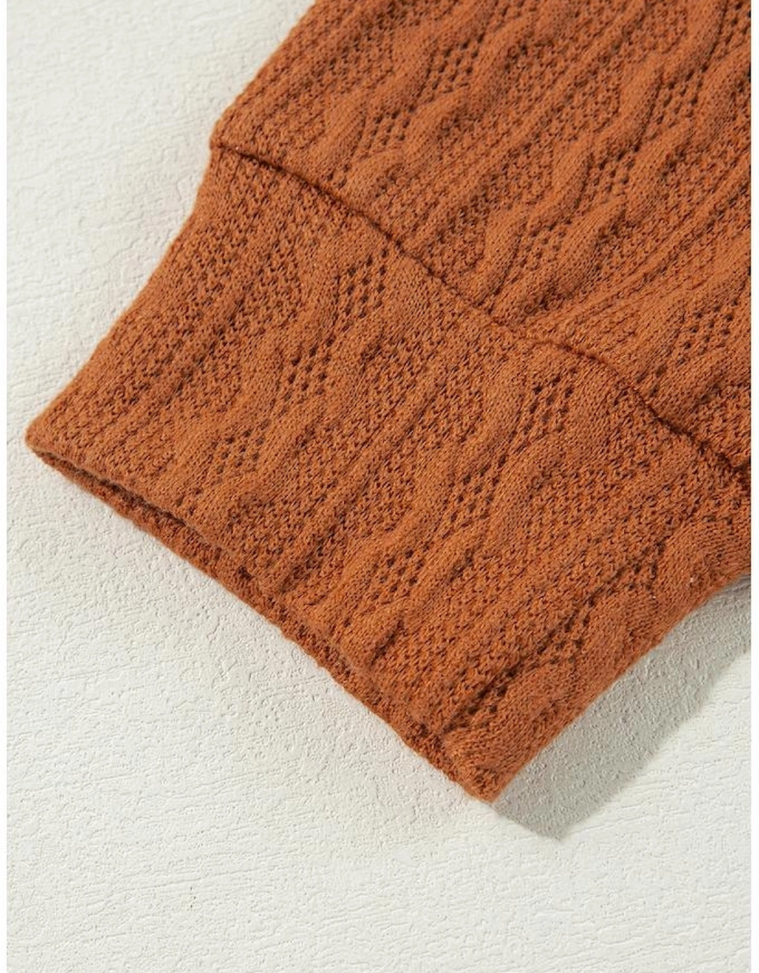 Chestnut Textured Knit Side Pockets Open Front Cardigan