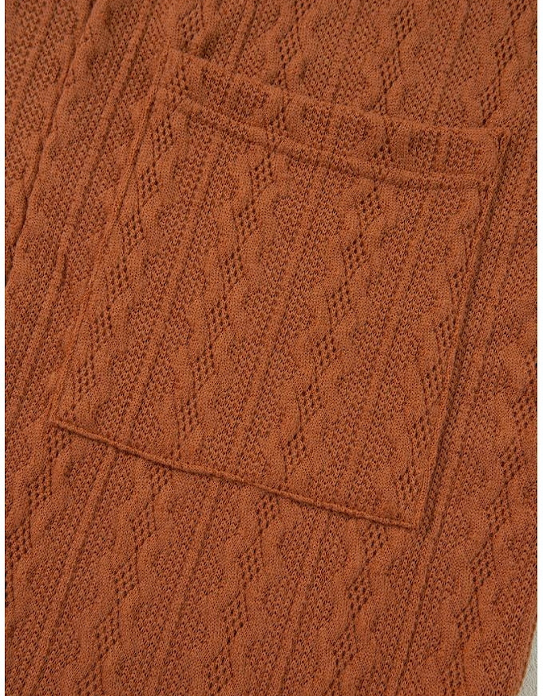 Chestnut Textured Knit Side Pockets Open Front Cardigan