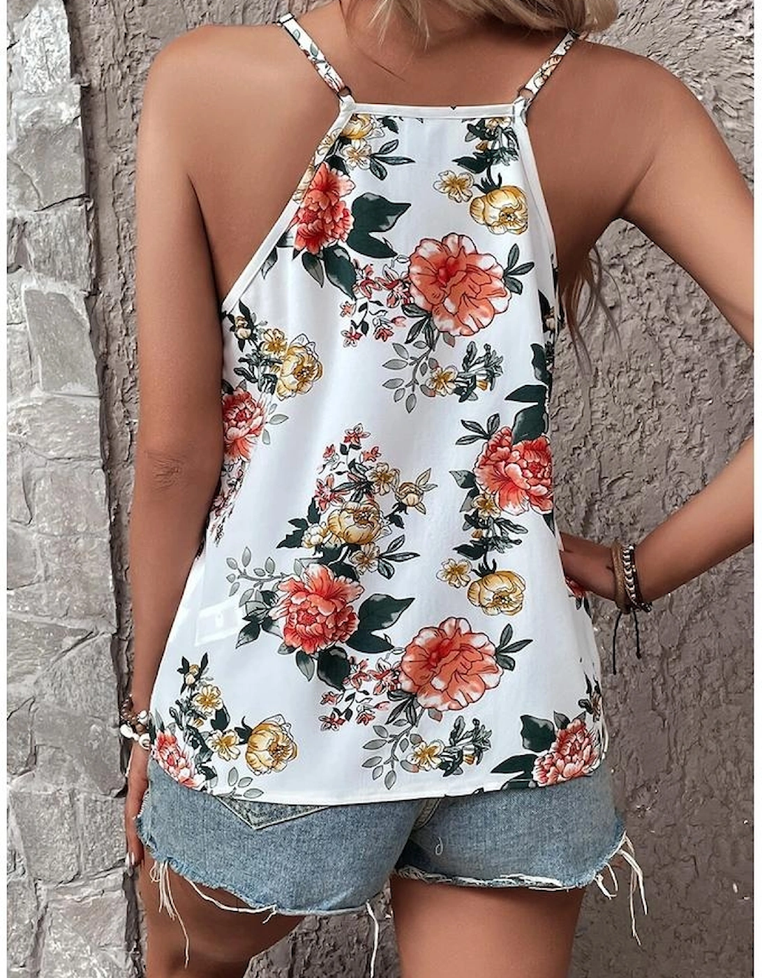 White Floral Print Lace V Neck Tank Top, 13 of 12