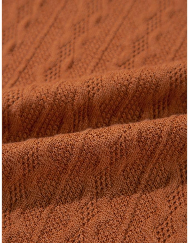 Chestnut Textured Knit Side Pockets Open Front Cardigan