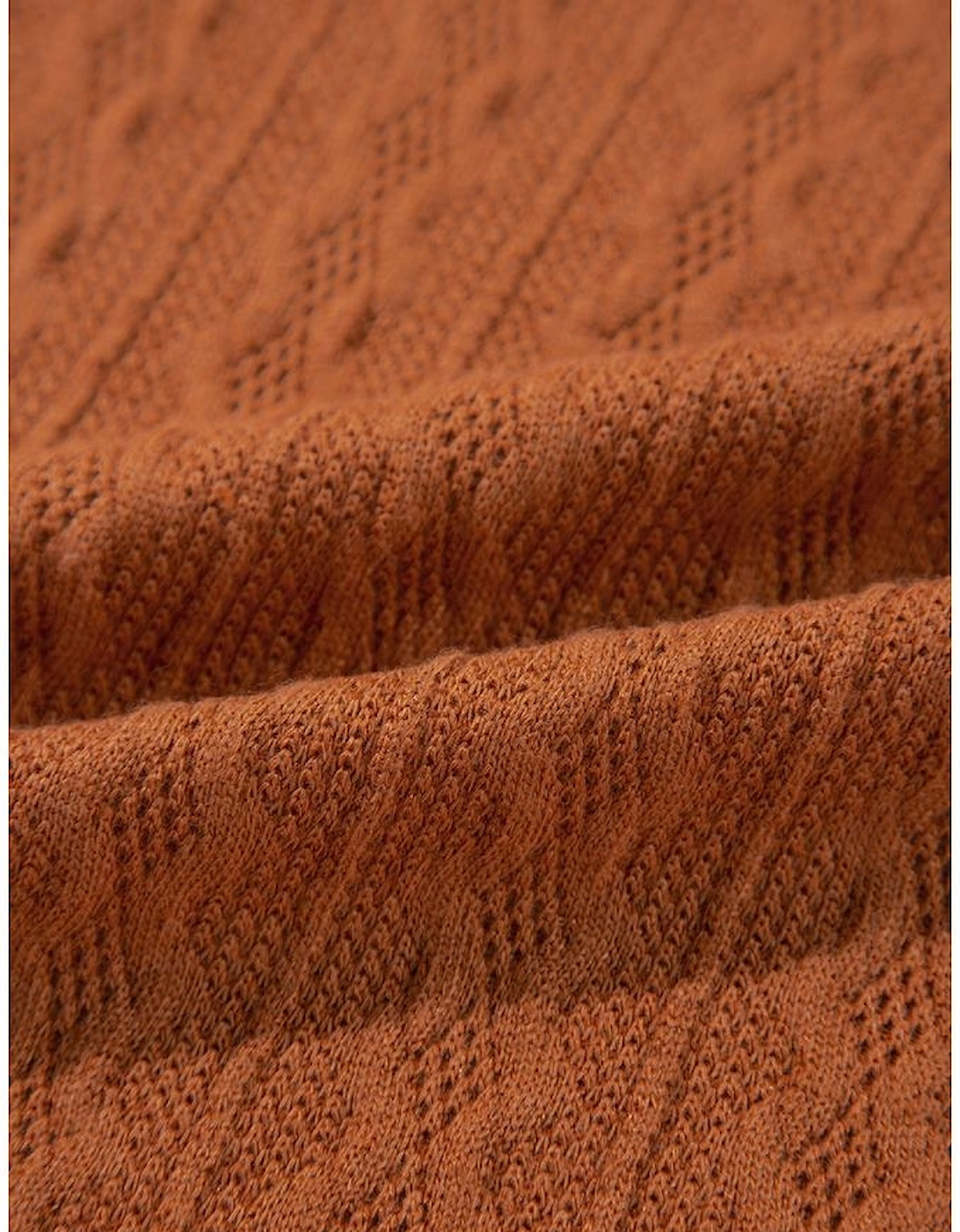 Chestnut Textured Knit Side Pockets Open Front Cardigan
