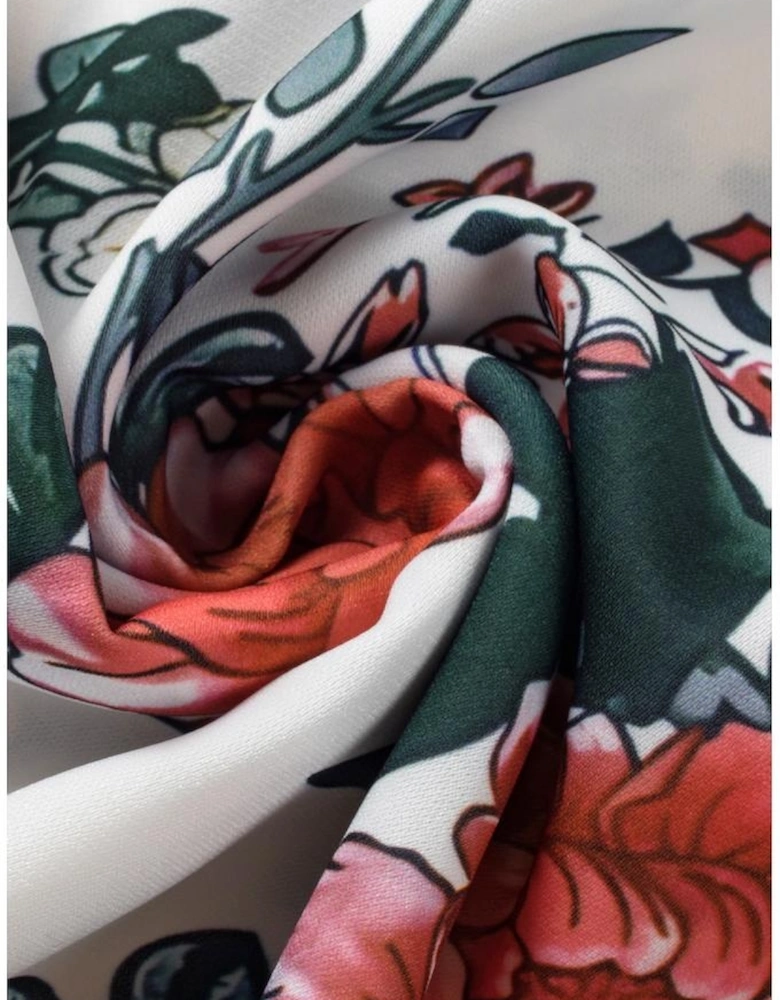 White Floral Print Lace V Neck Tank Top