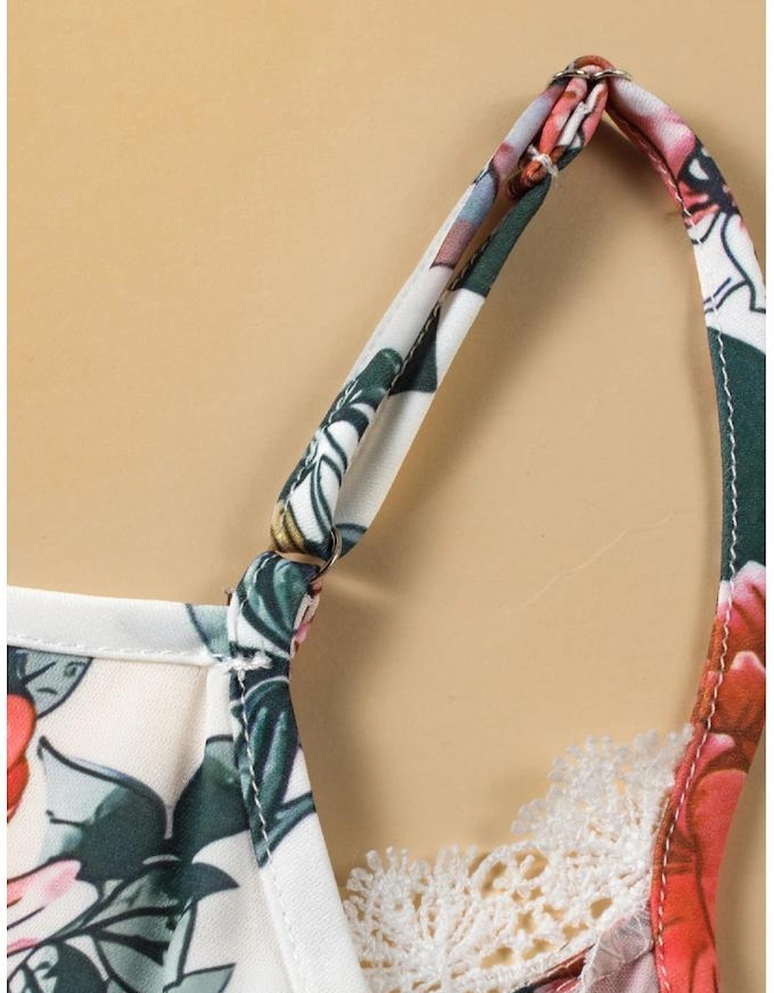 White Floral Print Lace V Neck Tank Top