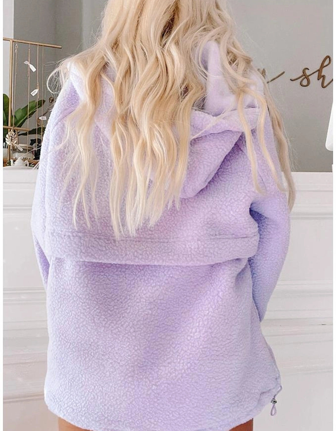 Lavendula Zipped Patch Pocket Fuzzy Drawstring Hoodie